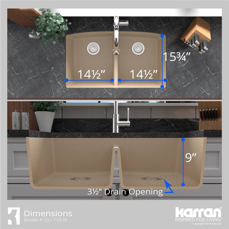 Karran Undermount Quartz 32 in. 50/50 Double Bowl Kitchen Sink Kit