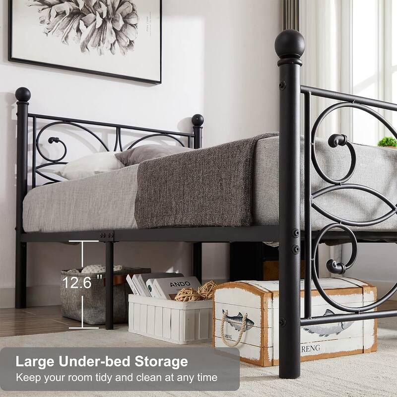 VECELO Metal Black Bed Frame With Headboard, 12" Under-Bed Space