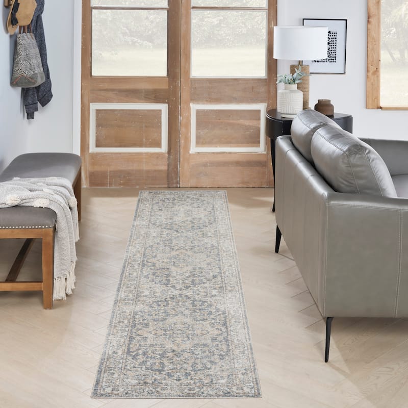 Nourison Astra Machine Washable Distressed Area Rug - 2' 2" x 8' - Gray/Blue