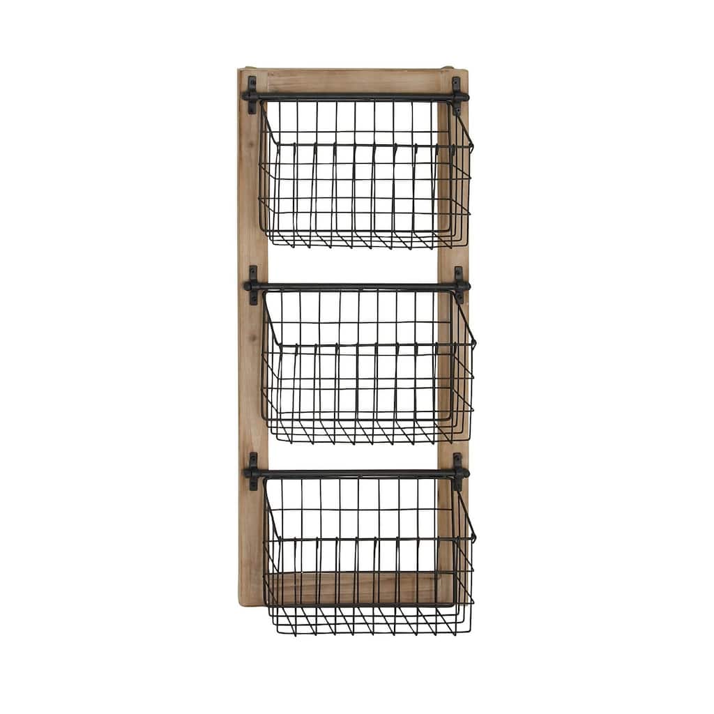 Metal 2 Slots Magazine Rack Holder with Suspended Baskets - Black - Roche River Decor