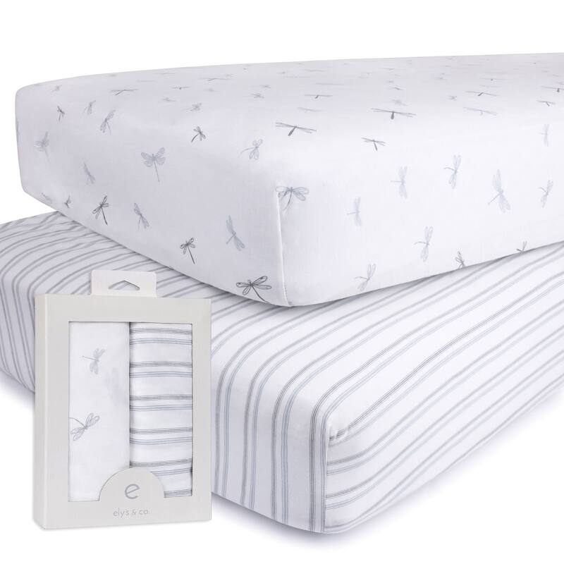 Ely's & Co. Baby Fitted Crib Sheet Set - 2 Pack - 28" x 52" - Blue Dragonfly & Stripe