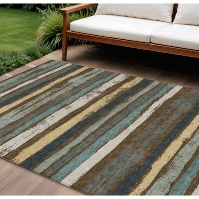 HomeRoots Striped Transitional Rectangle Outdoor Rug