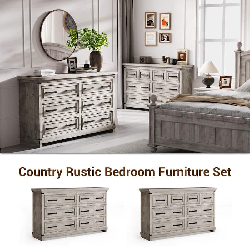 Farmhouse 6/8 Drawer Dresser for Bedroom, Rustic Wood Chest of Drawers