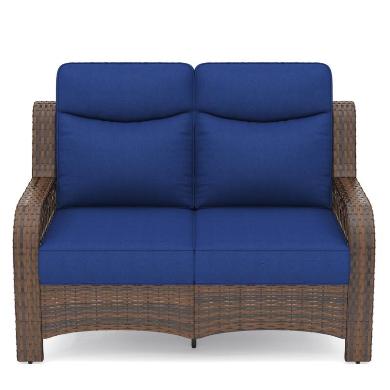 25 in. High Back Outdoor Loveseat with 5 in. Thick Cushions, 2-Seat Rattan Sofa for Porch, Wicker Loveseat Chair