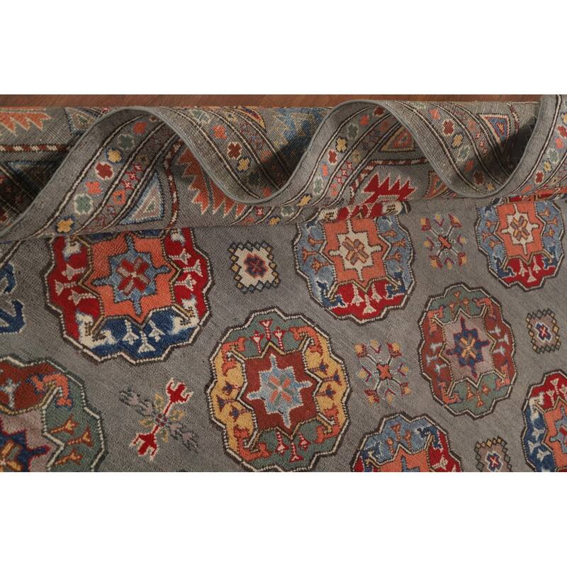 All-Over Geometric Kazak Oriental Area Rug Handmade Wool Carpet - 6'4"x 9'9"