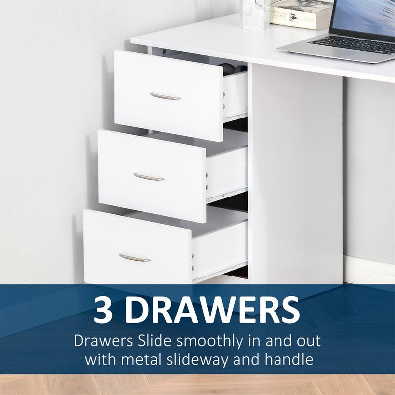 47" Wood Modern Home Office Desk with 3 Drawer and Storage Shelf