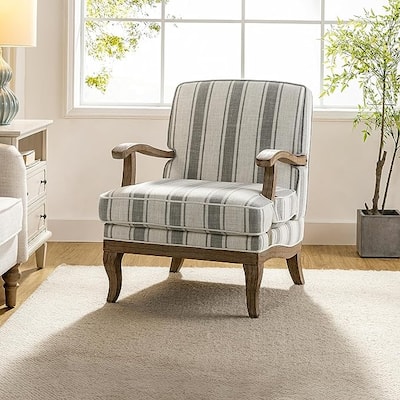 Rinaldo Farmhouse Stripe Polyester Armchair with Solid Wood by HULALA HOME