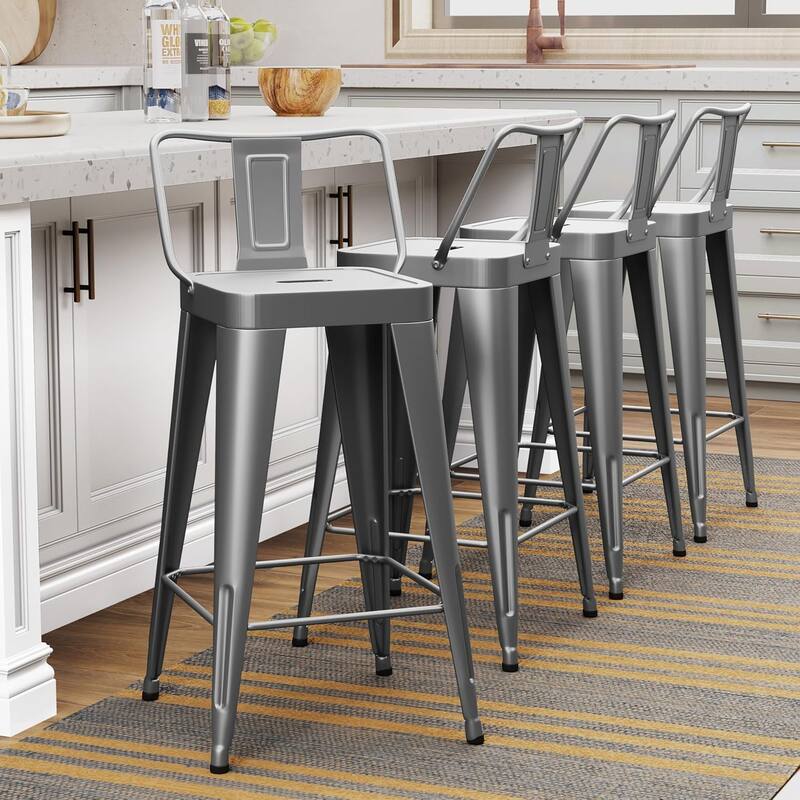 Metal Counter Stools Set of 4 Counter Height Bar Stools 24" Height Barstools with Metal Frame and Low Back