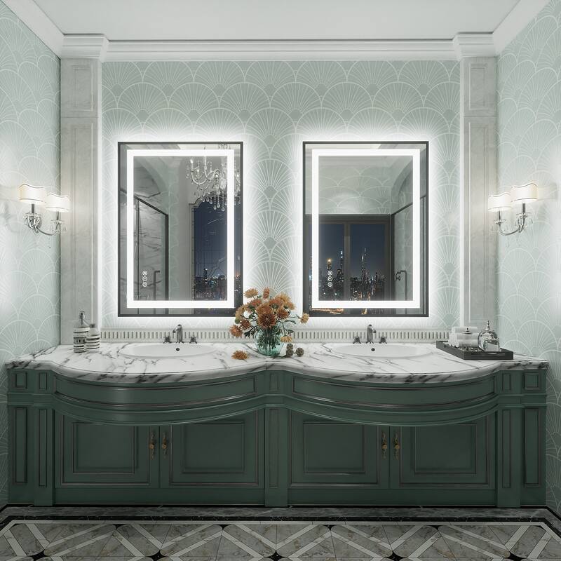 Black Metal Framed LED Front Light and Backlit Anti-Fog Wall Bathroom/ Vanity Mirror