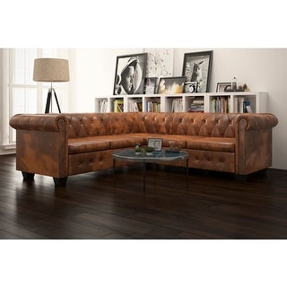 Chesterfield Corner Sofa 5-Seater Brown Faux Leather - Overstock - 36240782