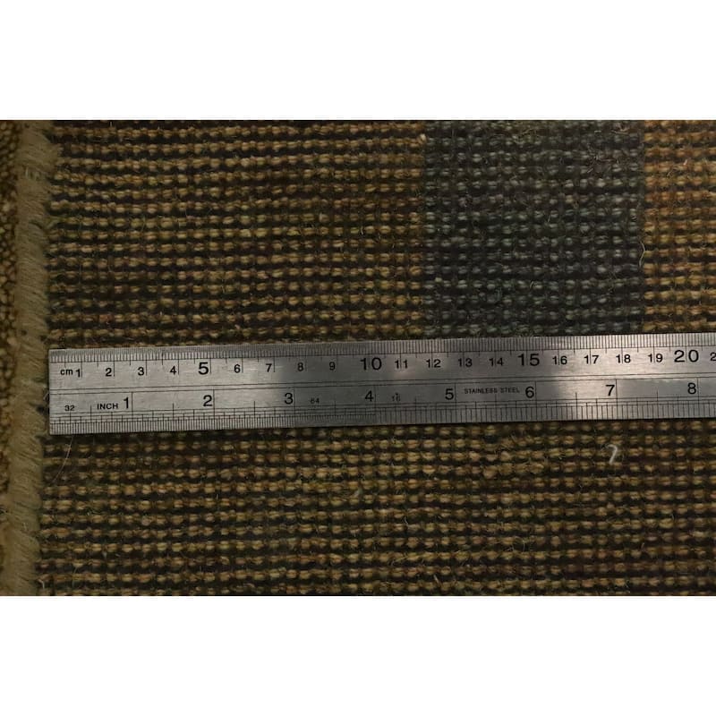 Hand Knotted Oriental 100% Wool Carpet Modern Geometric Green Gabbeh Area Rug - 8' 1'' X 5' 1''