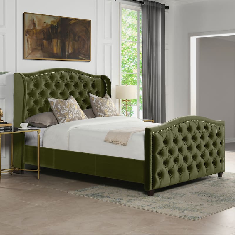 Athens Upholstered Nailhead Tufted Wingback Panel Bed