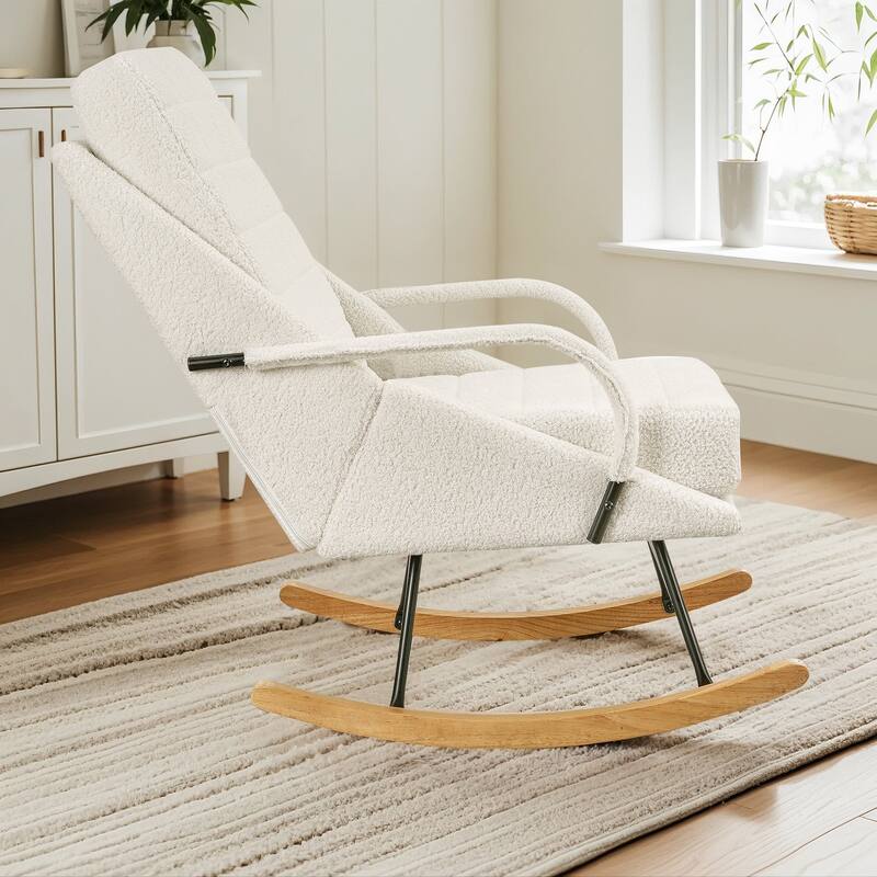 Nursery Rocking Chair Upholstered Modern Rocking chair with Wingback & Armrest Tall Back Accent Glider Rocker Chairs