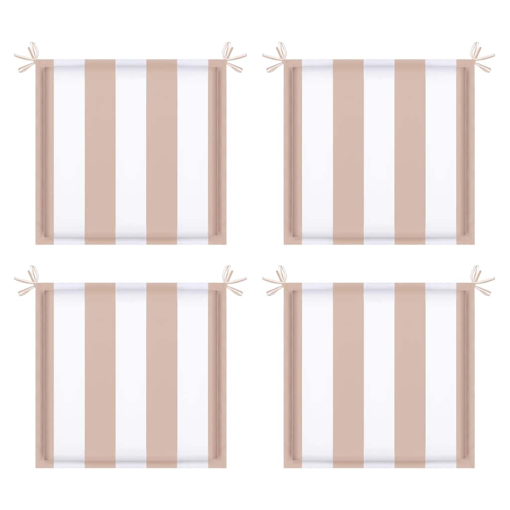 Anmytek Set of 4 Square Outdoor Chair Cushions Beige White Vertical Stripe Water Repellent with Corner Ties and Zippered Cover