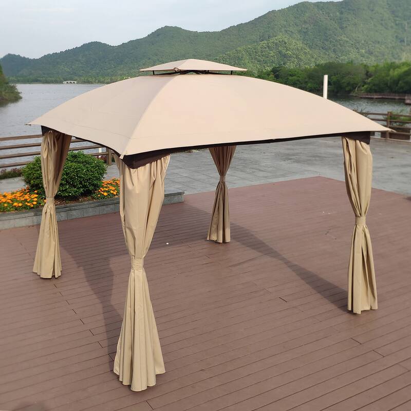 10x10 Ft Outdoor Patio Garden Gazebo Canopy, Outdoor Shading, Gazebo Tent With Curtains