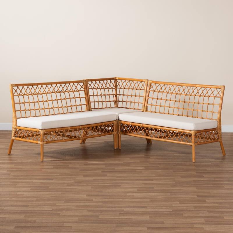 Capella Modern Bohemian Honey Rattan 3-Piece Dining Nook Banquette Set