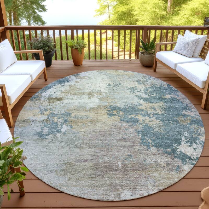 Machine Washable Indoor/ Outdoor Modern Contemporary Chantille Rug - Teal - 8' x 8'