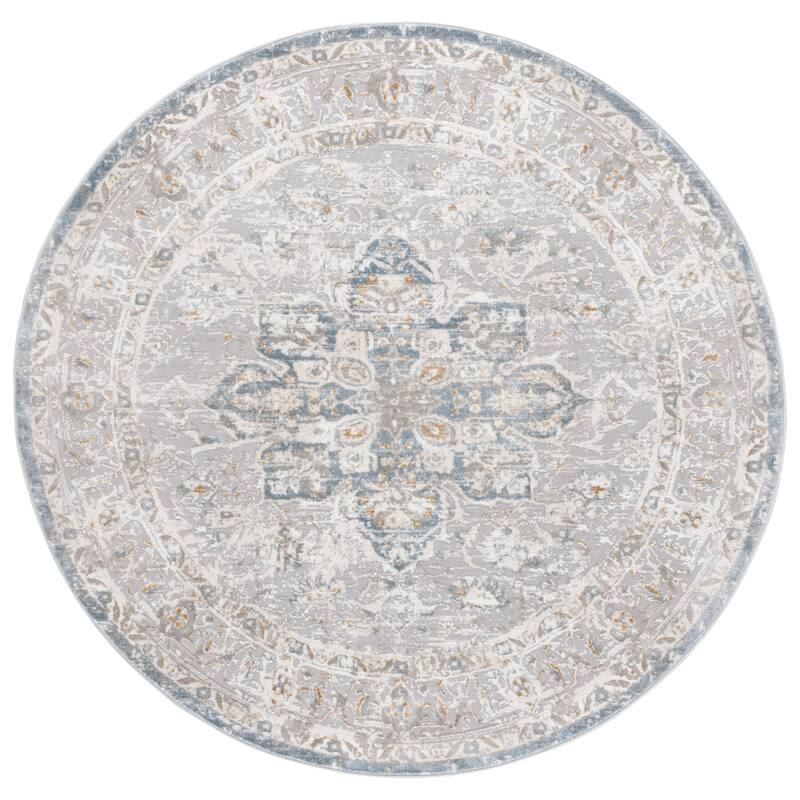 SAFAVIEH Easton Ulku Oriental Rug - 6'7" Round - Grey/Blue