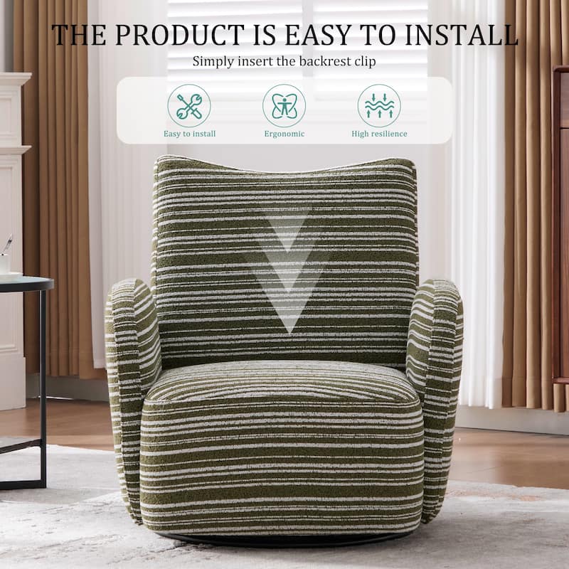 HOMEFUN Boucle Upholstered 360° Swivel Fabric Striped Armrest Leisure Chair for Living room and Bedroom