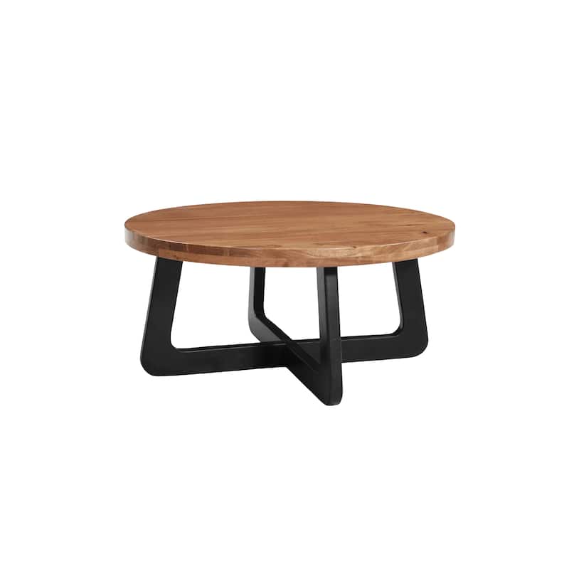 Ava Modern Round Solid Wood Coffee Table - Brown/Black