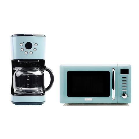 Haden Heritage 12 Cup Programmable Coffee Maker with Countertop Microwave, Blue - 3.8