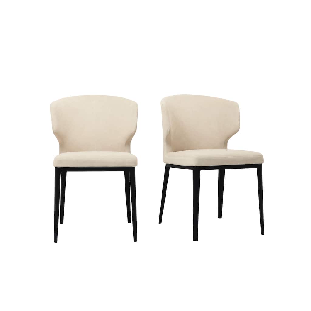 NADAAL STUDIOS Lyra Dining Chair, Barrel-Style Back, Iron Frame, Warm Beige Upholstery - Set of 2