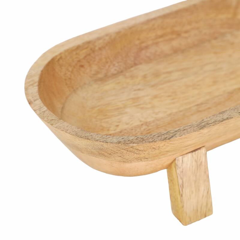 Handcrafted Wooden Oval Footed Accent Bowl for Home Decor-16" - 15.5"