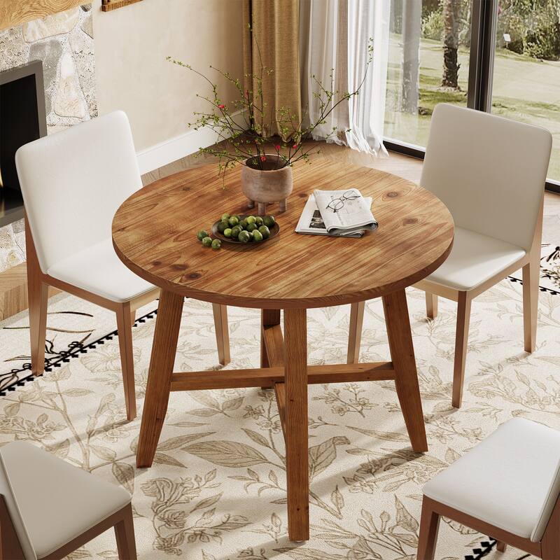 Solid Wood Round Dining Table, 31.5-Inch Farmhouse Kitchen Table