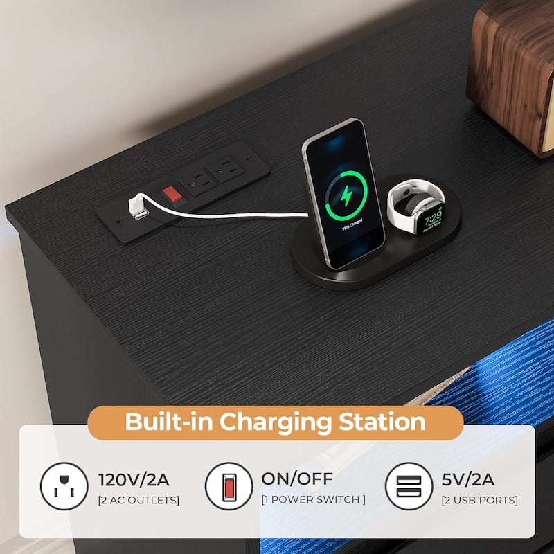 Bedroom Dresser Charging Station Storage Drawers Chest of Drawers