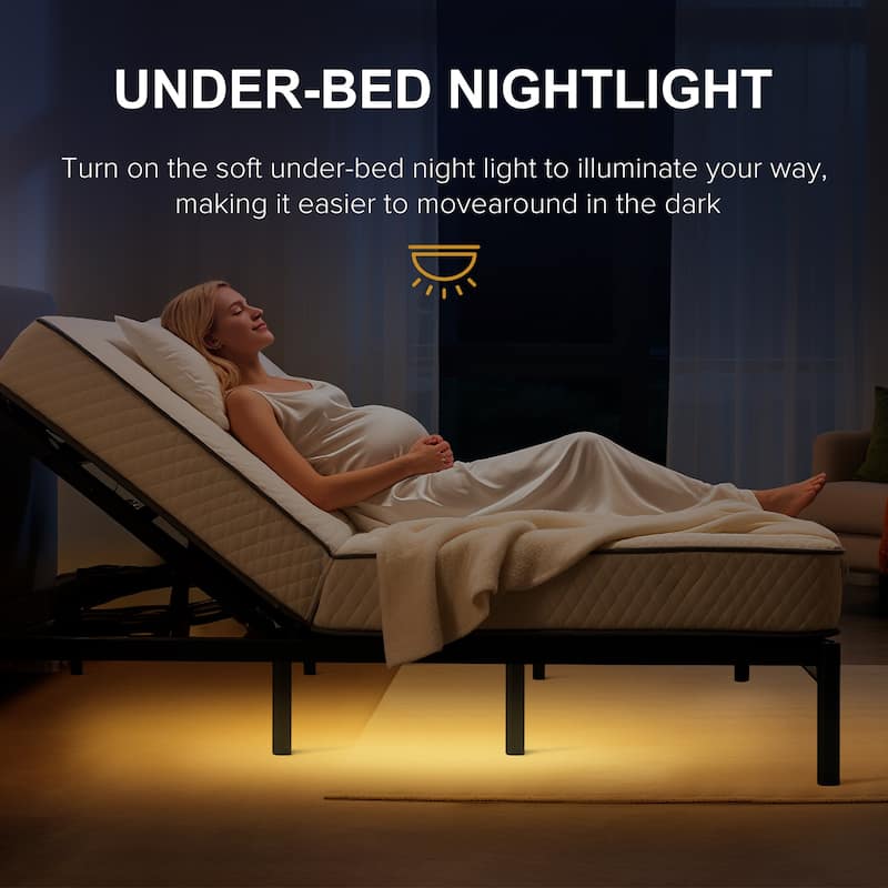 Adjustable Bed Frame with Massage Head & Foot Incline Queen Size Wireless Remote,USB ports,LED Light,4 Height-Adjustable Legs