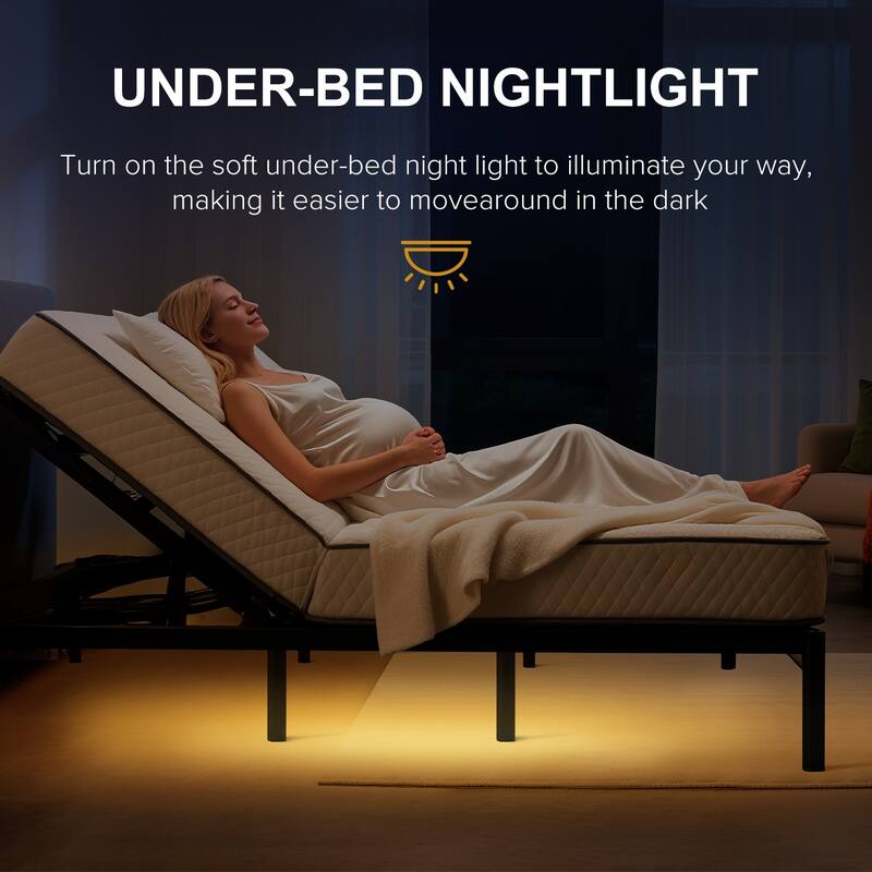 Twin XL Adjustable Bed Frame with Massage, USB Ports, LED Light & Height-Adjustable Legs