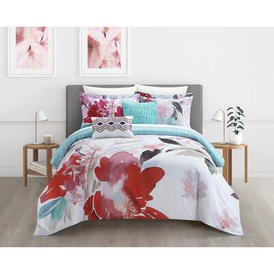 Chic Home Wally 9 Piece Reversible Comforter Set Floral Watercolor Design Bed In A Bag Bedding