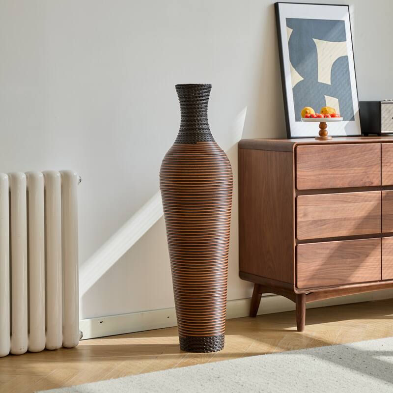 39" Tall Floor Vases with Elegant 2-Tone Dark Brown Finishes - Black+ Gray
