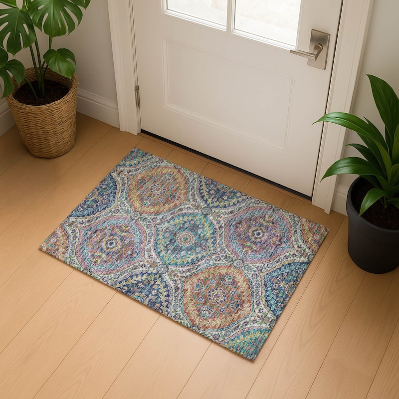 Premium Washable Super Soft Traditional Global Mayfield Rug - Blue - 1'8" x 2'6"