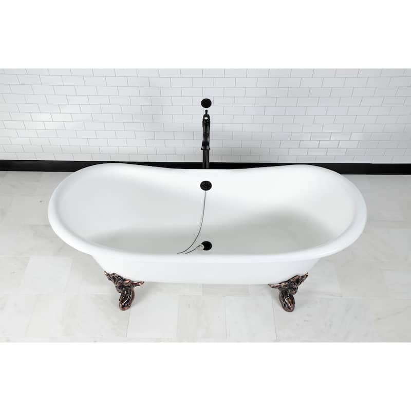 Kingston Brass Aqua Eden 72 Clawfoot Cast Iron Soaking Tub with Center