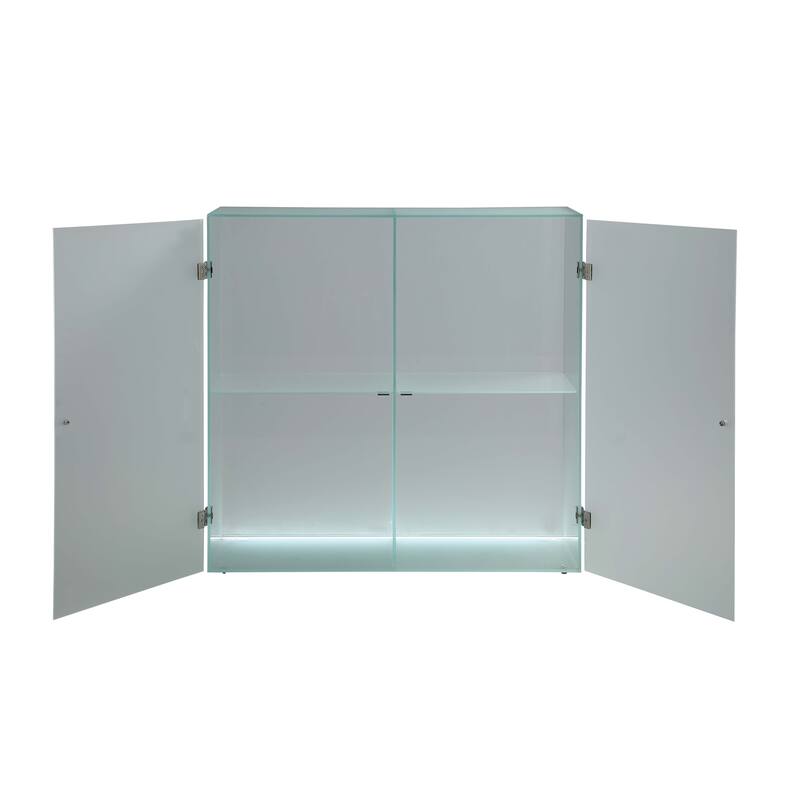 Somette Frosted Glass Cabinet with Doors, Shelves & LED Lights