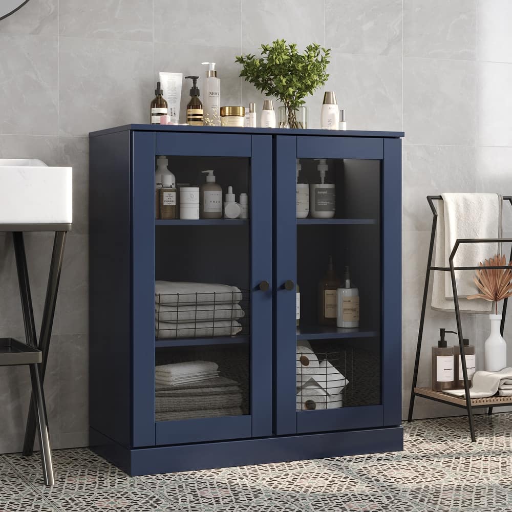 Palace Imports 100% Solid Wood 32" Bathroom Cabinet with Clear Glass Doors and Adjustable Shelves