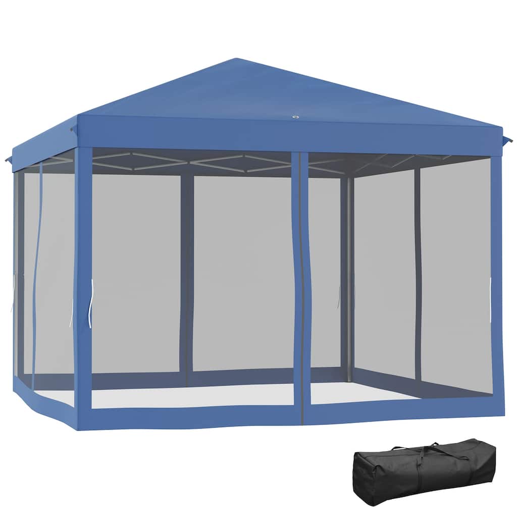 10' x 10' Pop Up Canopy Tent with Netting, Adjustable Height, for Outdoor, Garden, Patio, Blue