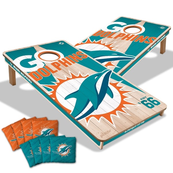 slide 2 of 6, Miami Dolphins NFL 2x4 Cornhole Board Set Include Carrying Case