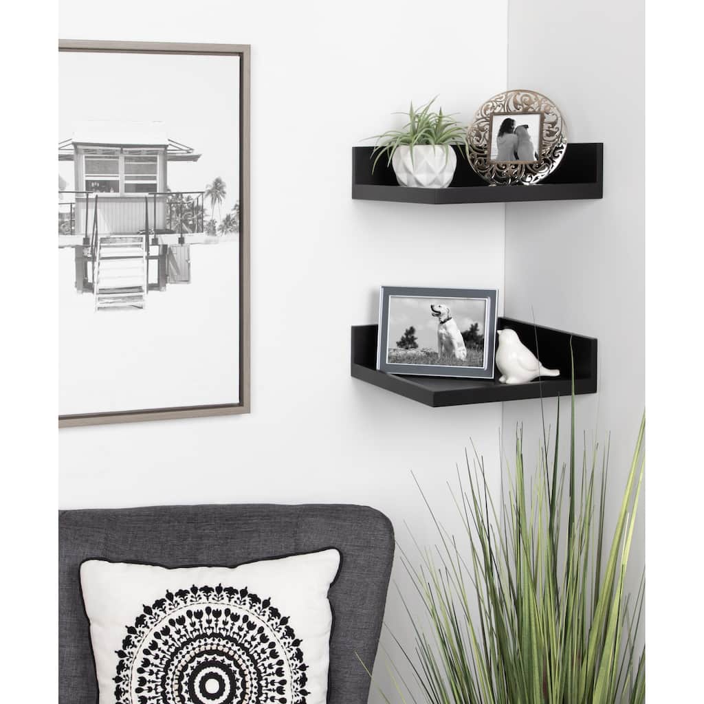 Kate and Laurel Levie Floating Corner Wood Wall Shelf - 2 Piece