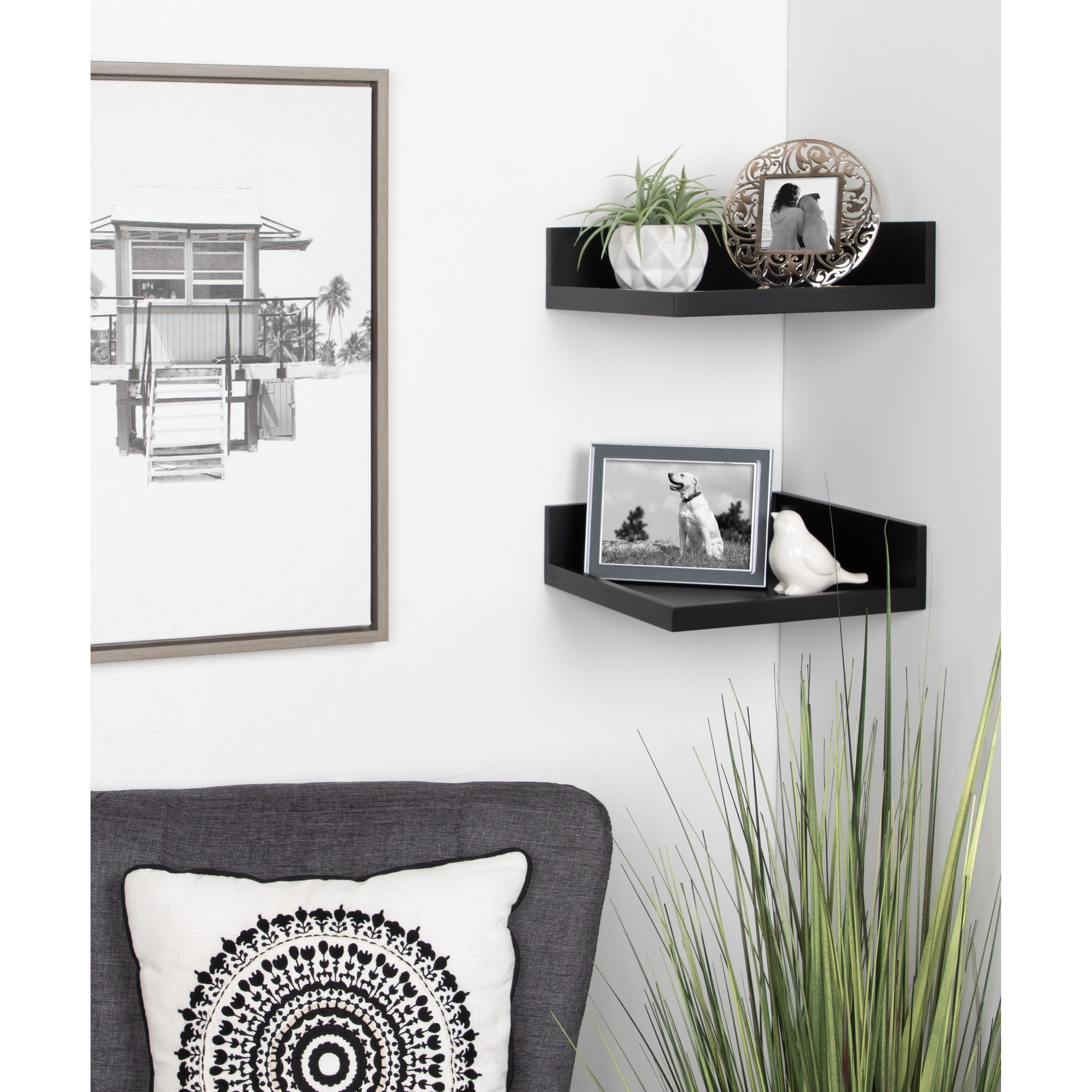 Kate and Laurel Levie Floating Corner Wood Wall Shelf - 2 Piece