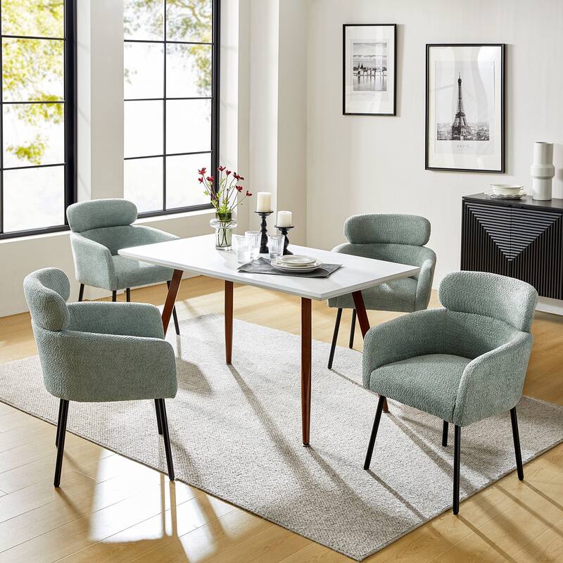 Amos Modern Boucle Dining Chair with Adjustment Feet Set of 4 by HULALA HOME - Sage