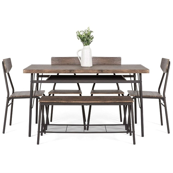 Shop 6-Piece Brown Wooden Dining Set with 4 Chairs Bench ... Shop 6-Piece Brown Wooden Dining Set with 4 Chairs Bench ... on Safavieh Outdoor Living Horus Dining Set id=86206