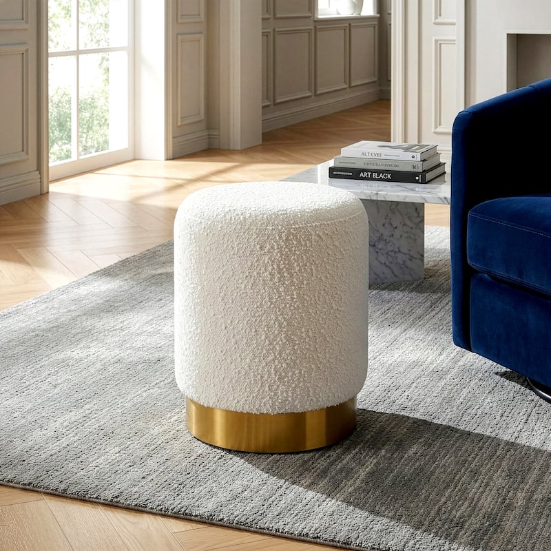 Bellini White Boucle Fabric Round Footstool Ottoman Small Size