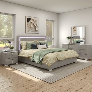 Furniture of America Erina Modern Glossy 4-Piece Panel Bedroom Set ...