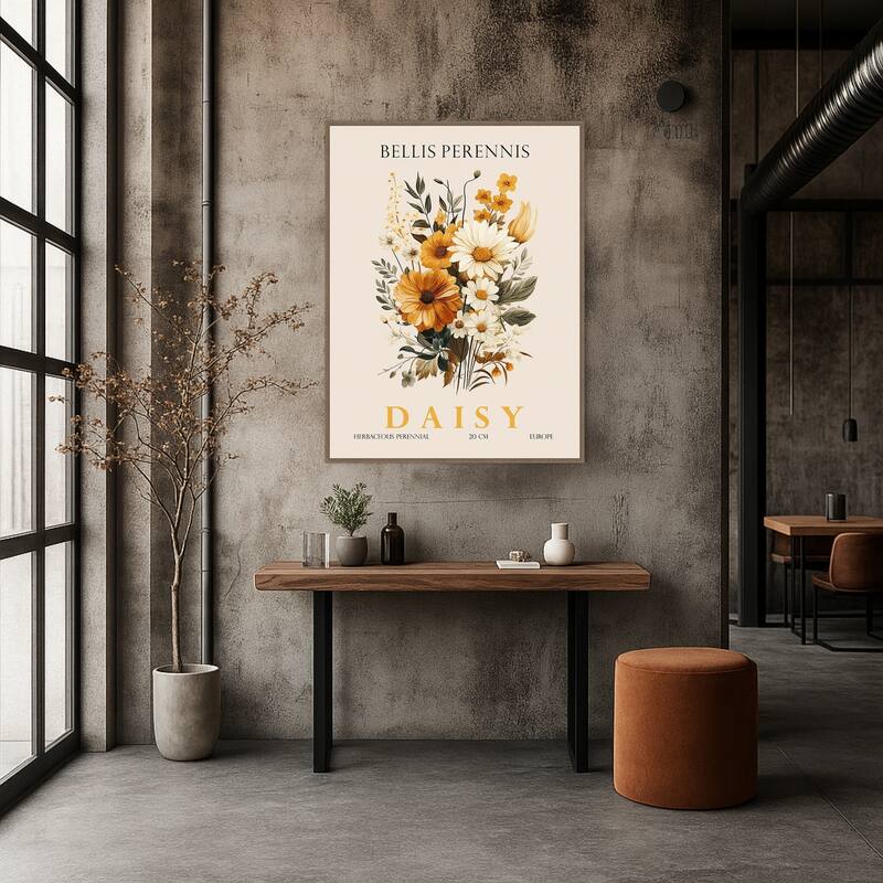 Vintage Botanical Daisy Illustration by Christopher Giampietro Framed Canvas Wall Art Print