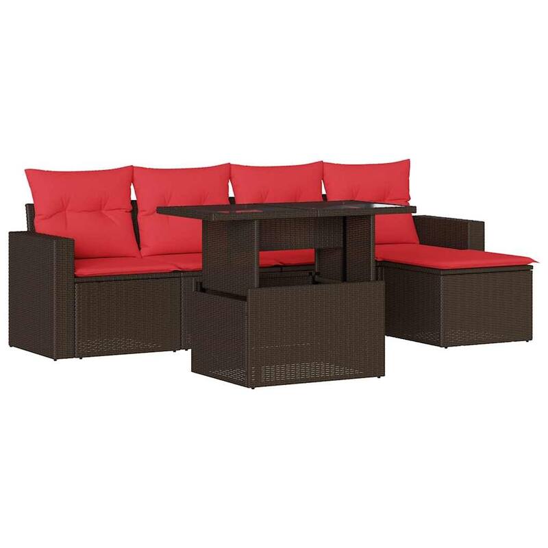 vidaXL Patio Sofa Set with Cushions and Table Outdoor 6 Piece Poly Rattan - 21.7 x 24.4 x 27.2