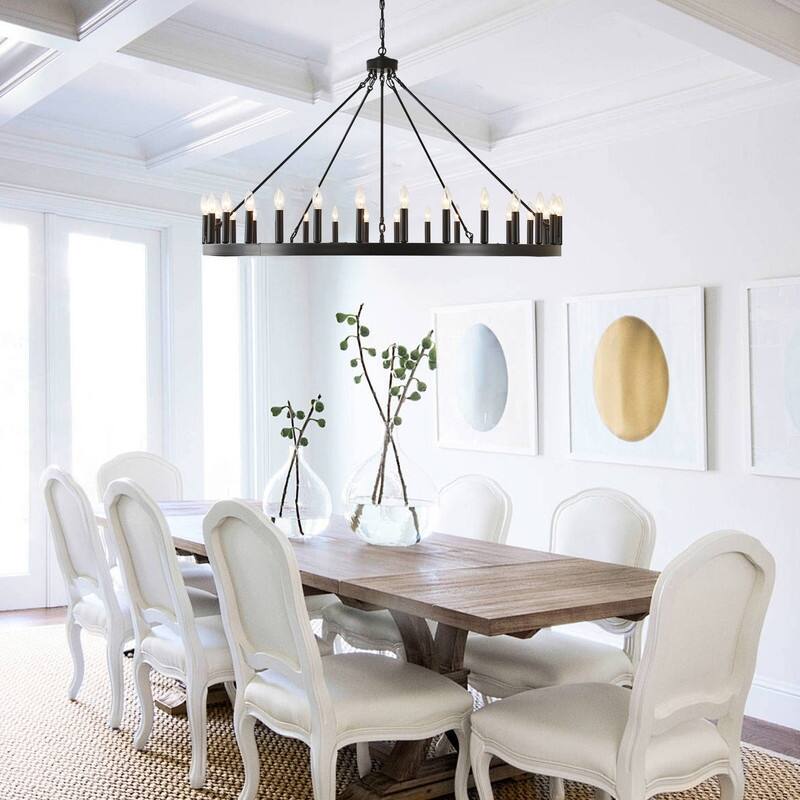 Large Round Classic Chandeliers Modern Farmhouse Chandelier Black Light Fixture