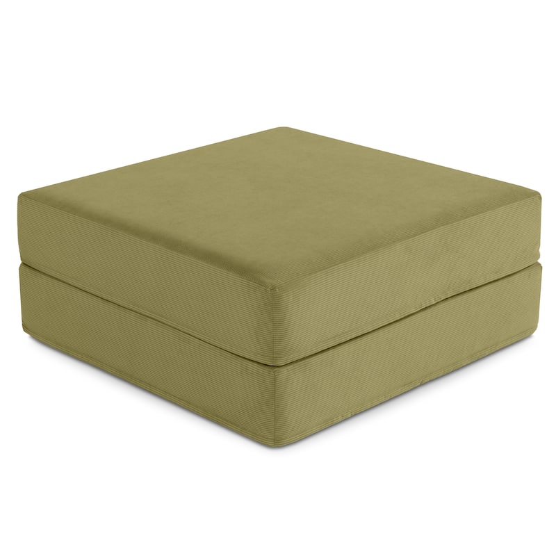 Jaxx Unsofa Modular Convertible Sectional Sofa with Fold Out King Sleeper Bed - Ottoman. - Corduroy Moss Green