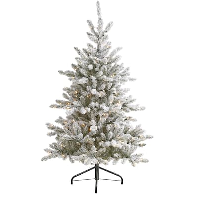 5’ Pre-Lit Flocked West Virginia Spruce Artificial Christmas Tree, Clear LED Lights - 5 Foot